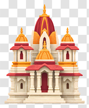 Shri Radha Rani Temple - Temple Illustration With Orange And Red Domes Transparent PNG