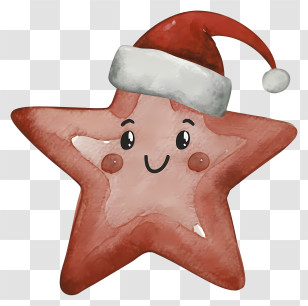 Red Starfish - Cute Star Wearing A Santa Hat For Christmas Transparent PNG
