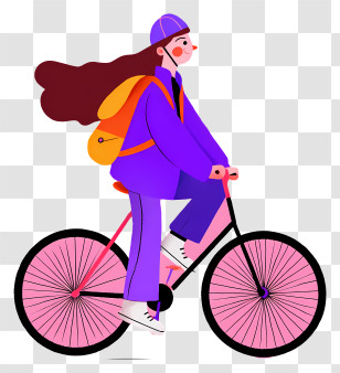 Riding Bike - Cartoon Girl Riding Bicycle Transparent PNG