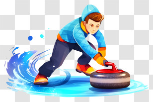 Cartoon Curling Sport - Curling Player On Ice Transparent PNG