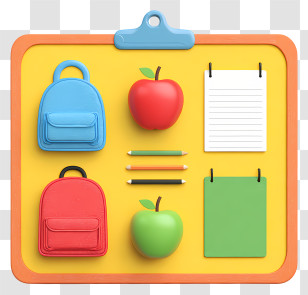 School Notice Board - Colorful School Supplies Transparent PNG