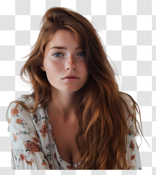 Depressed Woman - Portrait Of A Woman With Long Hair In A Floral Dress Transparent PNG