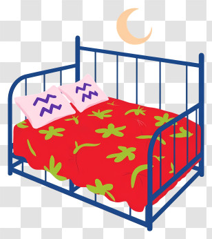 Cartoon Bed - Colorful Bed With Red Blanket Transparent PNG