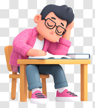 Student Tired From Study - Tired Student At Desk Transparent PNG