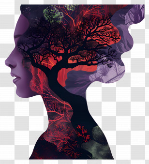 Woman Portrait - Artistic Woman Silhouette With Tree Illustration Transparent PNG