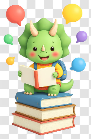 Triceratops Mascot Reading - Cute Triceratops Reading On Books Transparent PNG