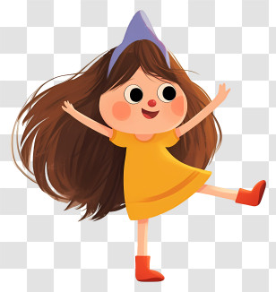 Cute Cartoon Girl - Happy Girl In Yellow Dress Transparent PNG