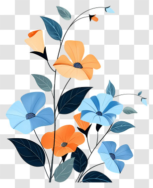 Blue Flower - Stylized Blue And Orange Flowers Illustration Transparent PNG