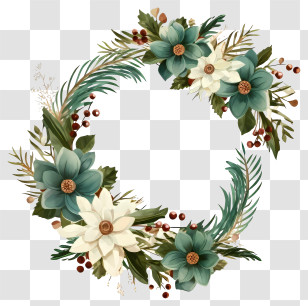 White Flowers Wreath - Floral Wreath Illustration Transparent PNG