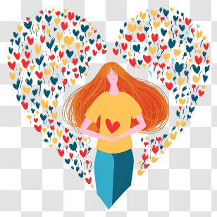 People With Love Heart Simplistic Vector Art - Woman Holding Heart With Heart Background Transparent PNG