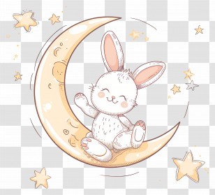 Cute Bunny - Cute Bunny Sitting On The Moon Transparent PNG
