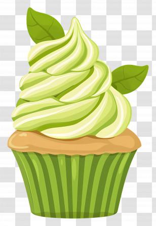 Matcha Cupcake - Green Themed Cupcake With Leaf Topping Transparent PNG