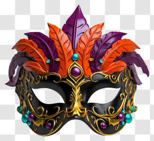 Flat Masquerade Mask - Elaborate Masquerade Mask With Feathers Transparent PNG