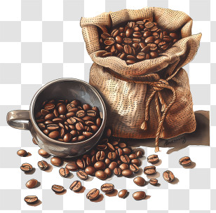 Barako Coffee - Bag Of Coffee Beans With Cup Transparent PNG