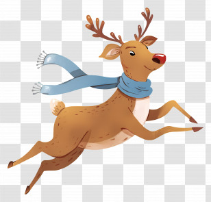 Winter Deer - Reindeer With Red Nose And Cozy Blue Scarf Transparent PNG