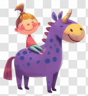 Kid Riding Horse - Girl Riding A Purple Unicorn Transparent PNG