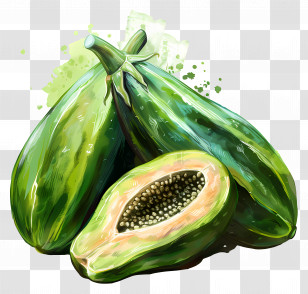 Green Papaya - Green Papaya Fruit With Slice Transparent PNG