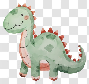 Cartoon - Adorable Green Cartoon Dinosaur Transparent PNG