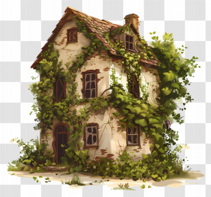 Old House - Ivy Covered Vintage House Transparent PNG