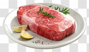Cooked Meat - Raw Steak With Garnish On Plate Transparent PNG