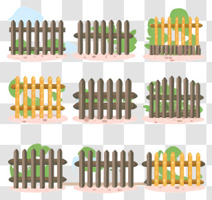 Wooden Picket Fences - Illustrated Various Types Of Wooden Fences Transparent PNG