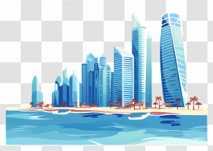 Dubai Skyscrapers - Modern Cityscape At The Waterfront Transparent PNG