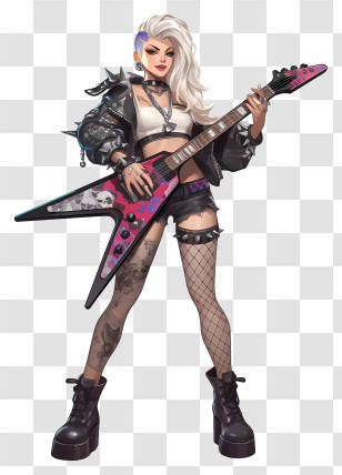 Animated Rocker Girl - Rock Guitarist With Punk Style Transparent PNG