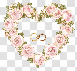 Wedding Heart - Rose Heart With Golden Wedding Rings Transparent PNG