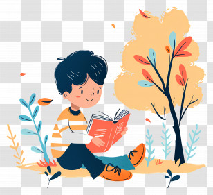 Boy Reading Book - Boy Reading Under Tree Transparent PNG