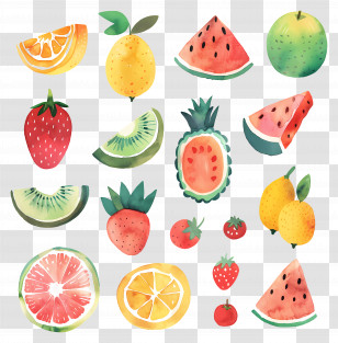 Food - Watercolor Rendering Of Refreshing Fruits Collection Transparent PNG