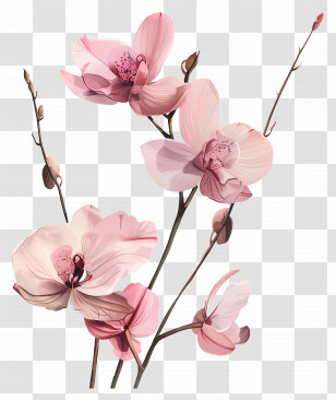 Orchids - Elegant Pink Orchid Flower Illustration Transparent PNG