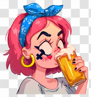 Drinking Beer - Stylish Girl Drinking With Bandana Transparent PNG