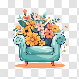 Armchair
 - Chair With A Flower Bouquet In A Cartoon Style Transparent PNG