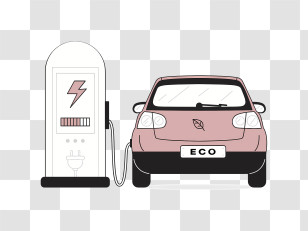 Cartoon - Electric Car Charging At Station Transparent PNG