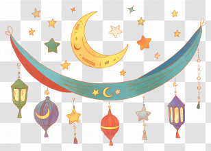 Eid Mubarak - Crescent Moon And Stars Eid Decorations Transparent PNG