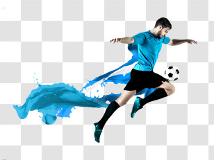 Sports - Soccer Player Action With Blue Splash Effects Transparent PNG