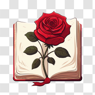 Rose Diary Book
 - Red Rose With Open Book Illustration For Romance Transparent PNG