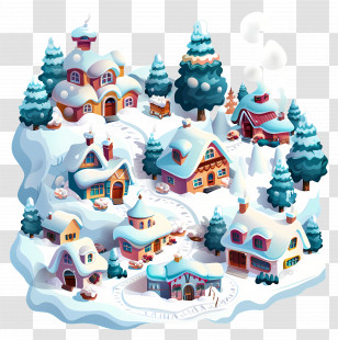 Snowy Winter Wonderland - Charming Snowy Cartoon Village In Winter Transparent PNG