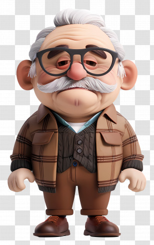 Grandfather - Cartoon Styled Elderly Man In Plaid Jacket Transparent PNG
