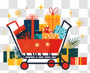 Christmas Shopping - Shopping Cart With Holiday Gifts Transparent PNG