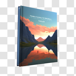 Book Cover Template - Mountain Landscape Book With Sunset Reflection Transparent PNG