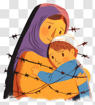 Migration Crisis - Mother And Child In Cartoon Style Transparent PNG