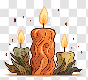 Burning Candles - Decorative Leaves And Glowing Candles Transparent PNG