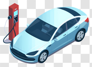 Electric Car Charging - Electric Car At Charging Station Transparent PNG