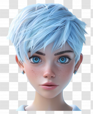 Edgy Short Pixie Cuts - Blue-Haired Girl In Anime Style Transparent PNG