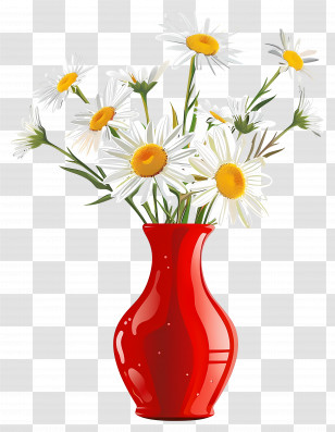 Bouquet Of Daisies - Daisies In Red Vase Transparent PNG