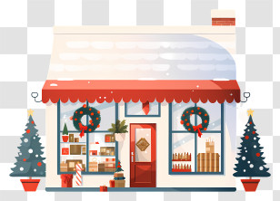 Small Store Front - Christmas-Themed Holiday Shop Exterior Illustration Transparent PNG