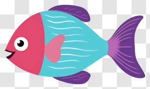 Brightly Colored Fish - Blue And Purple Cartoon Fish Transparent PNG