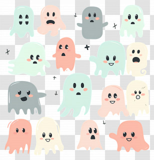 Halloween Ghosts - Cute Ghosts In Cartoon Style For Halloween Transparent PNG