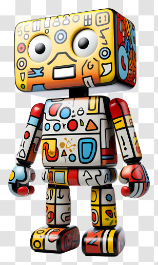 Cartoon Toy - Colorful Robot Figure With Geometric Patterns Transparent PNG